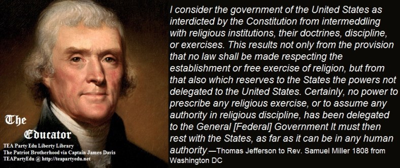 Thomas Jefferson concerning the 1st Amendment Religious Freedom (Click to enlarge)